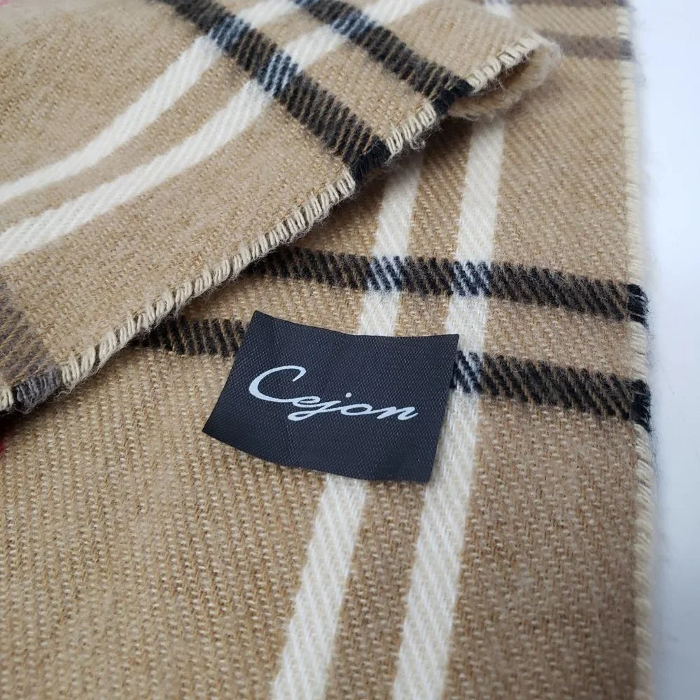 Cejon Women’s Plaid tan, red, black, cream Long Fringe Neck Scarf Warm Soft Wrap